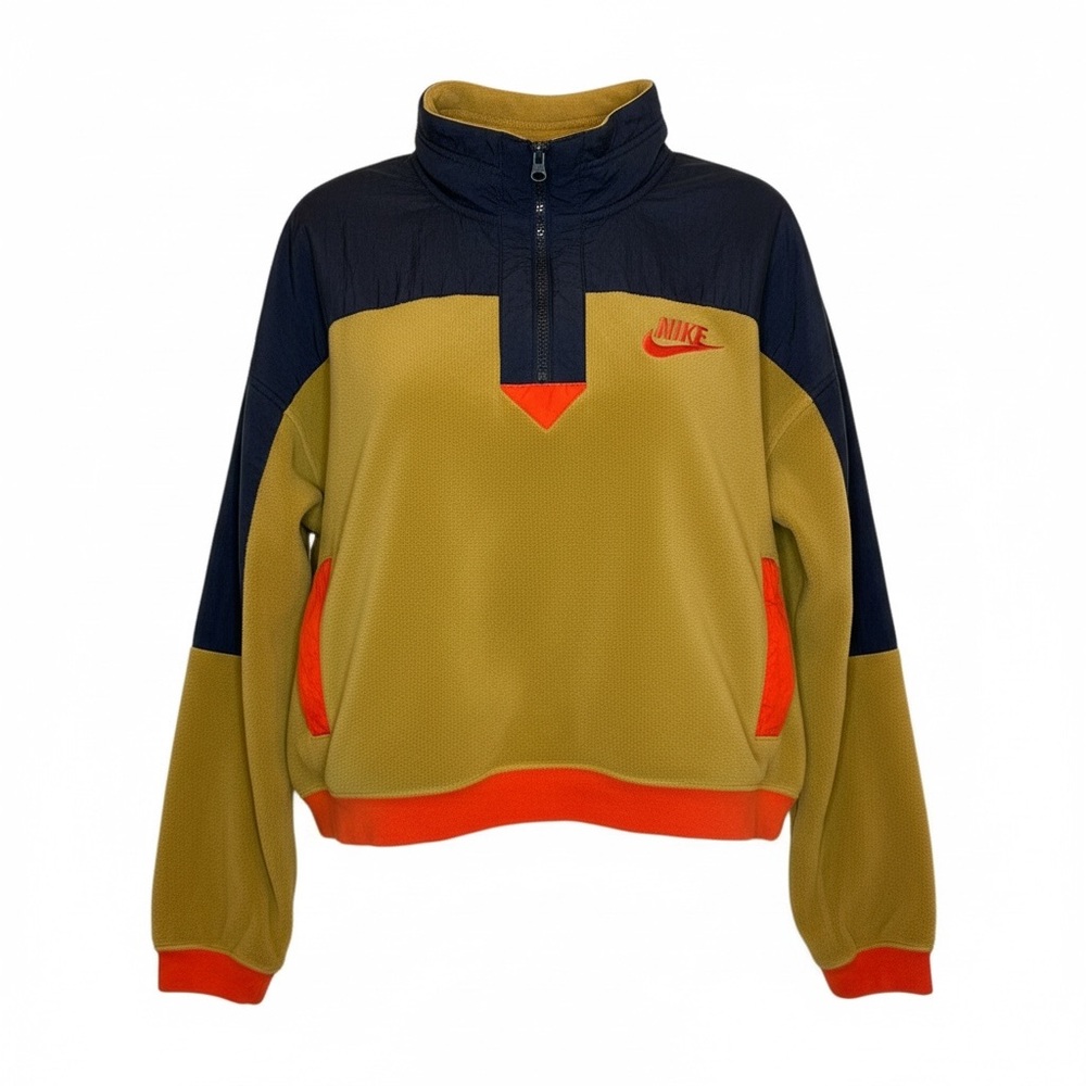 Nike Vintage Style Quarter Zip Fleece Pullover Navy and Camel